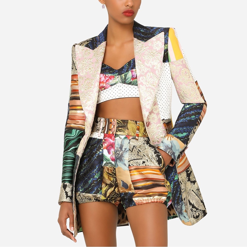 Dolce & Gabbana Patchwork Drill Brocade Bustier Top and Culotte Shorts Briefs